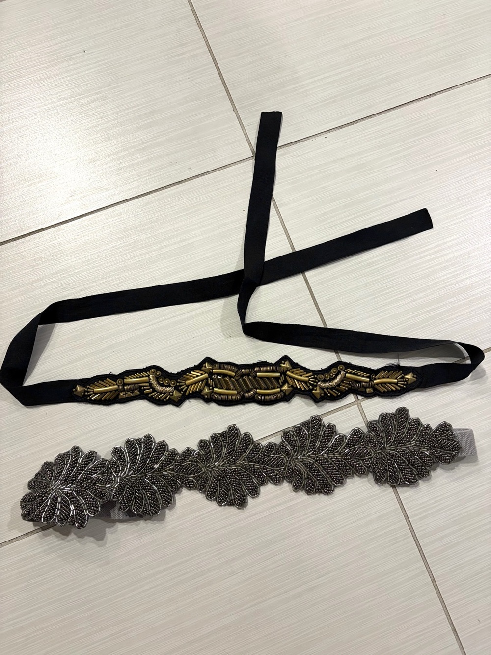Anthropologie Belts - Black Ribbon Belt with Gold Embellishment and Silver Bead